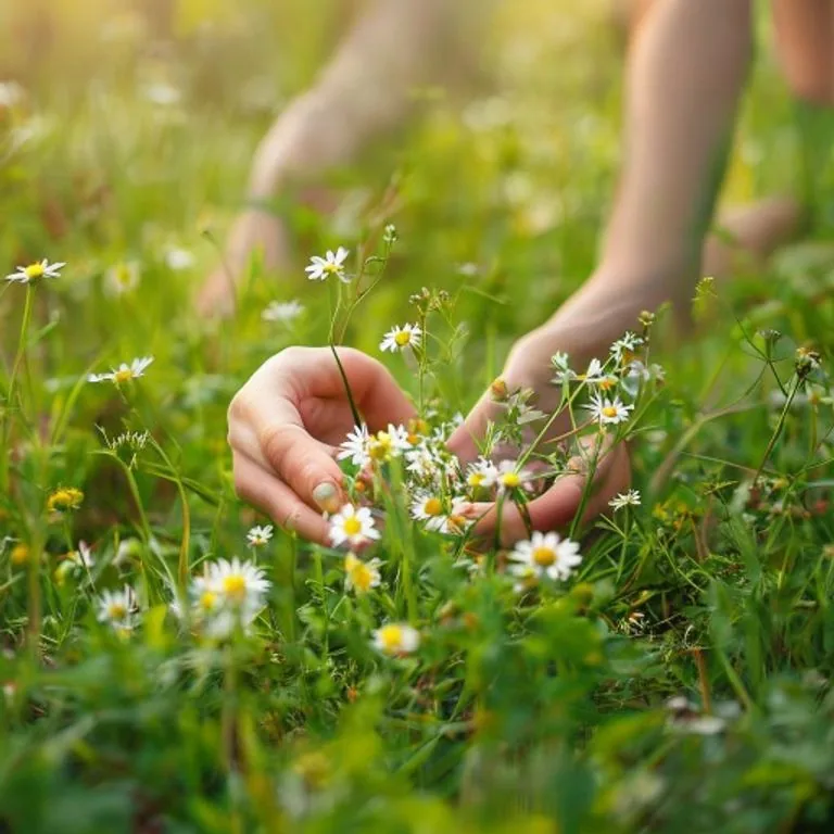 Kinderhände pflücken Gänseblümchen